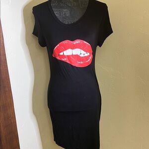 Chic Black Dress with Red Lip